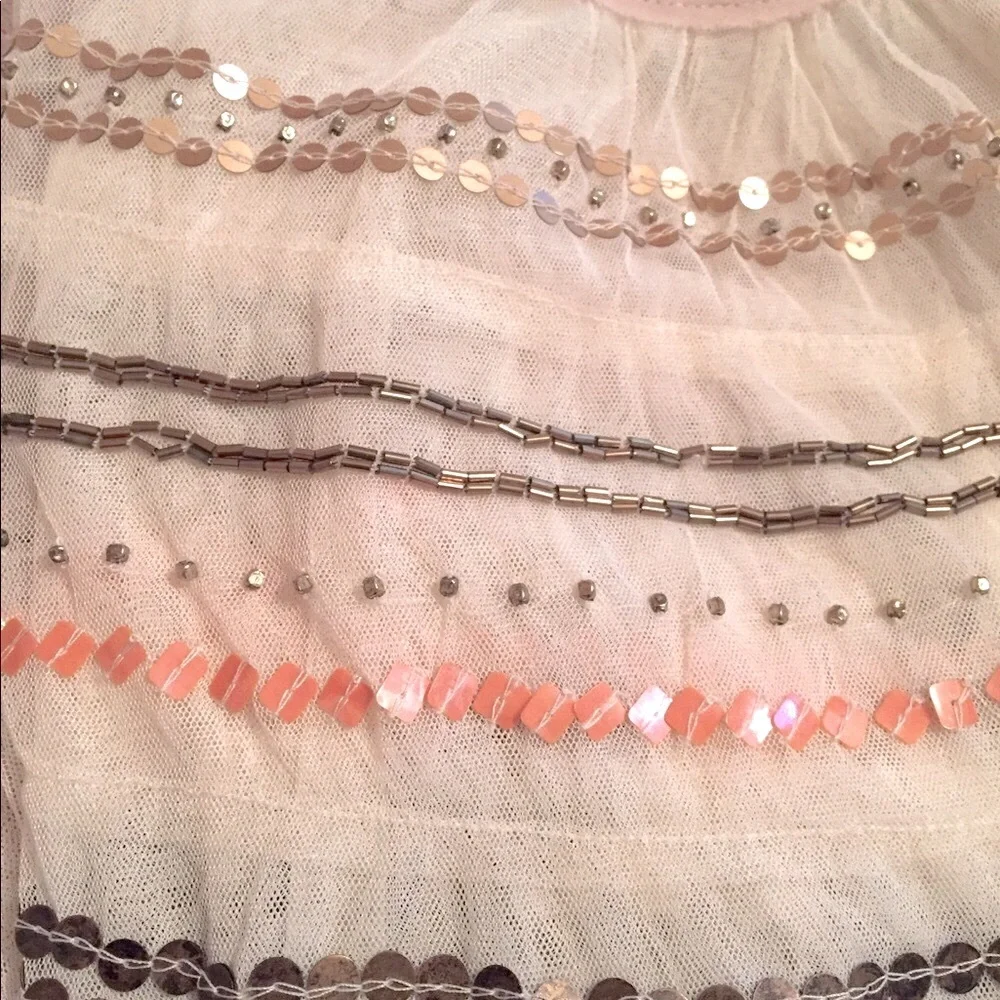 New Free People Mercury XS Ivory Gold Sheer Sequin Sleeveless Swing Racerback